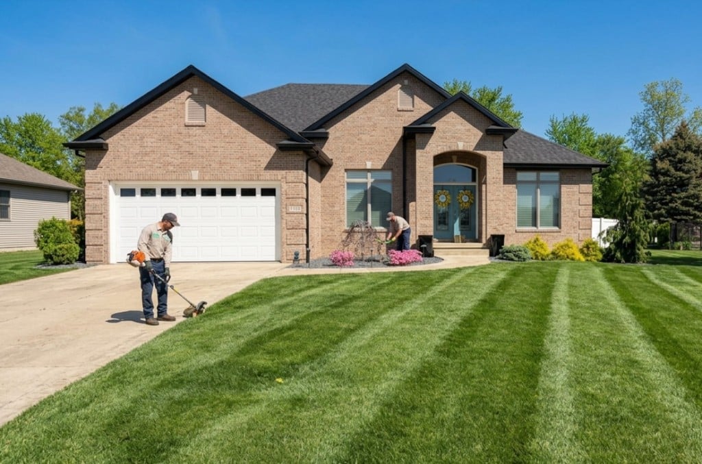 After enhancement: same lawn care photo polished for a business website