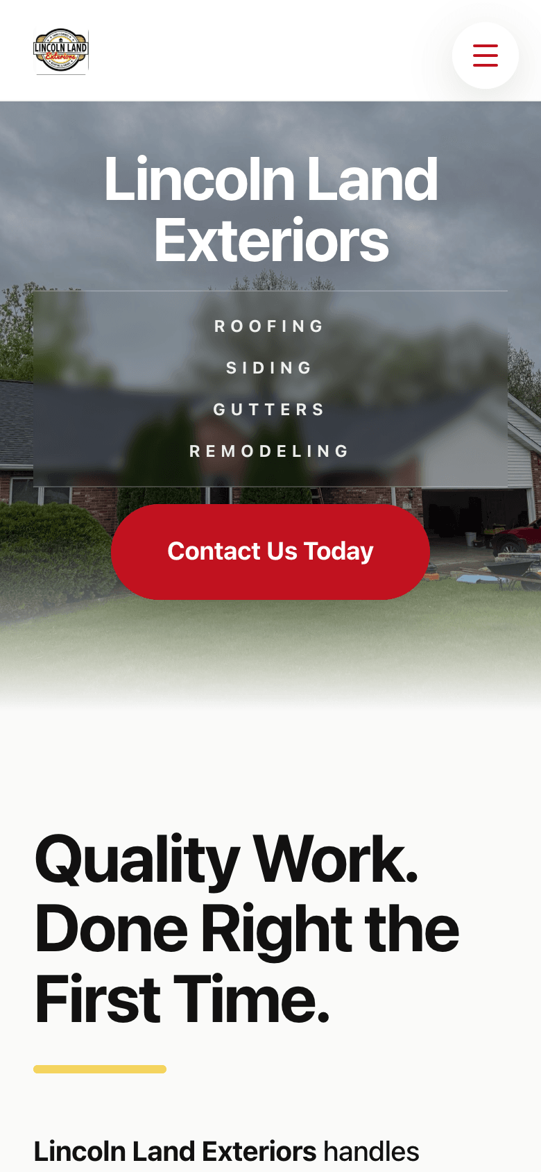 Lincoln Land Exteriors mobile website screenshot