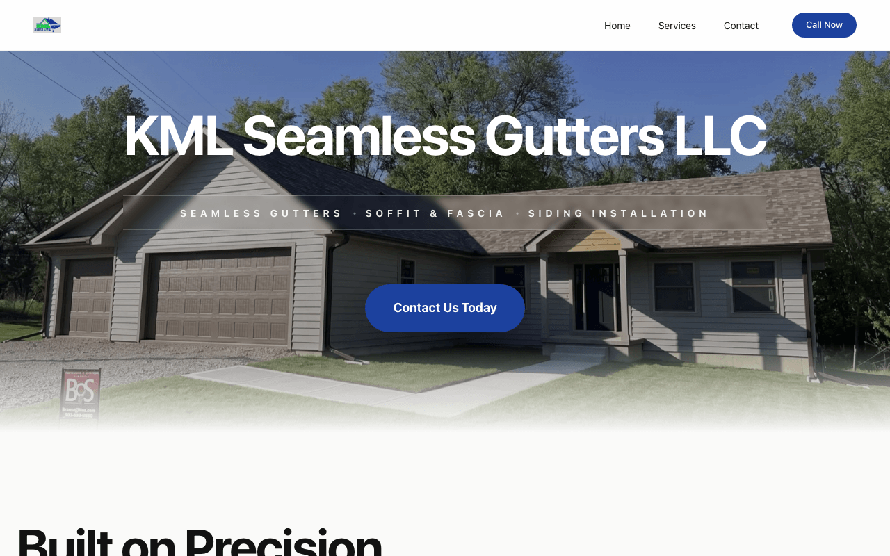 KML Seamless Gutters LLC website screenshot